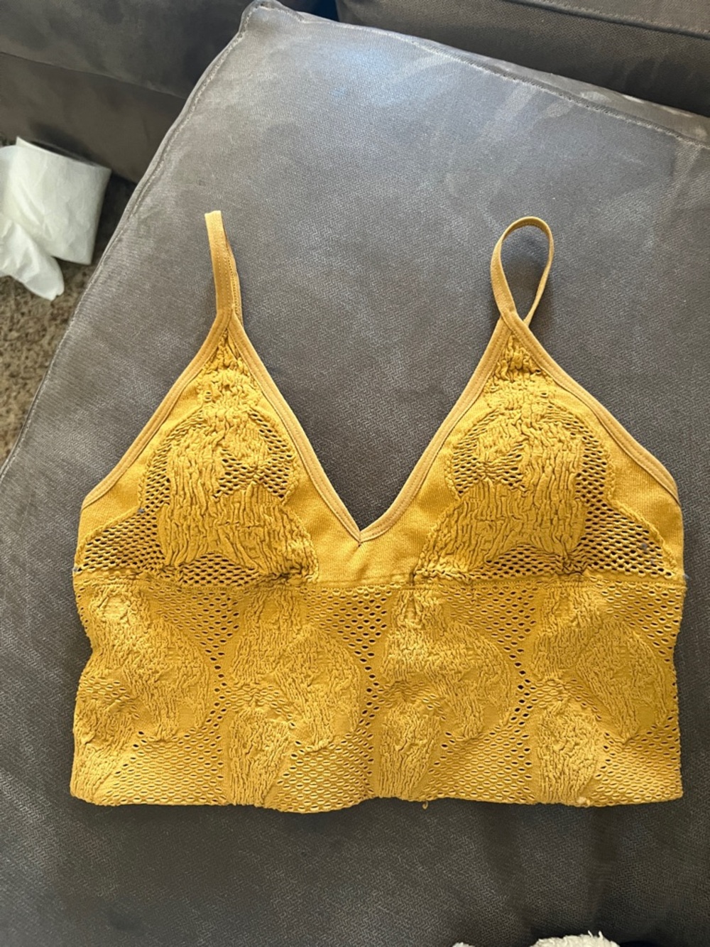 Three Bird Nest Mustard Yellow Crochet Bralette Camisole
